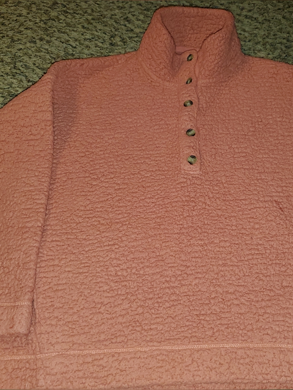 aerie Coral Textured Button-Front Pullover Sweatshirt